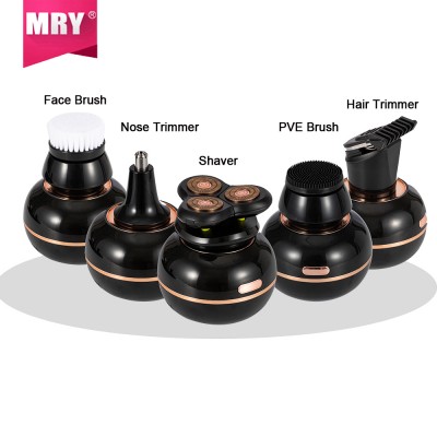 MRY Rechargeable  Beard Shaver Kit Home Use Hair Clipper Facial Brush Nose Trimmer 5 in 1 Kit For Man or Lady